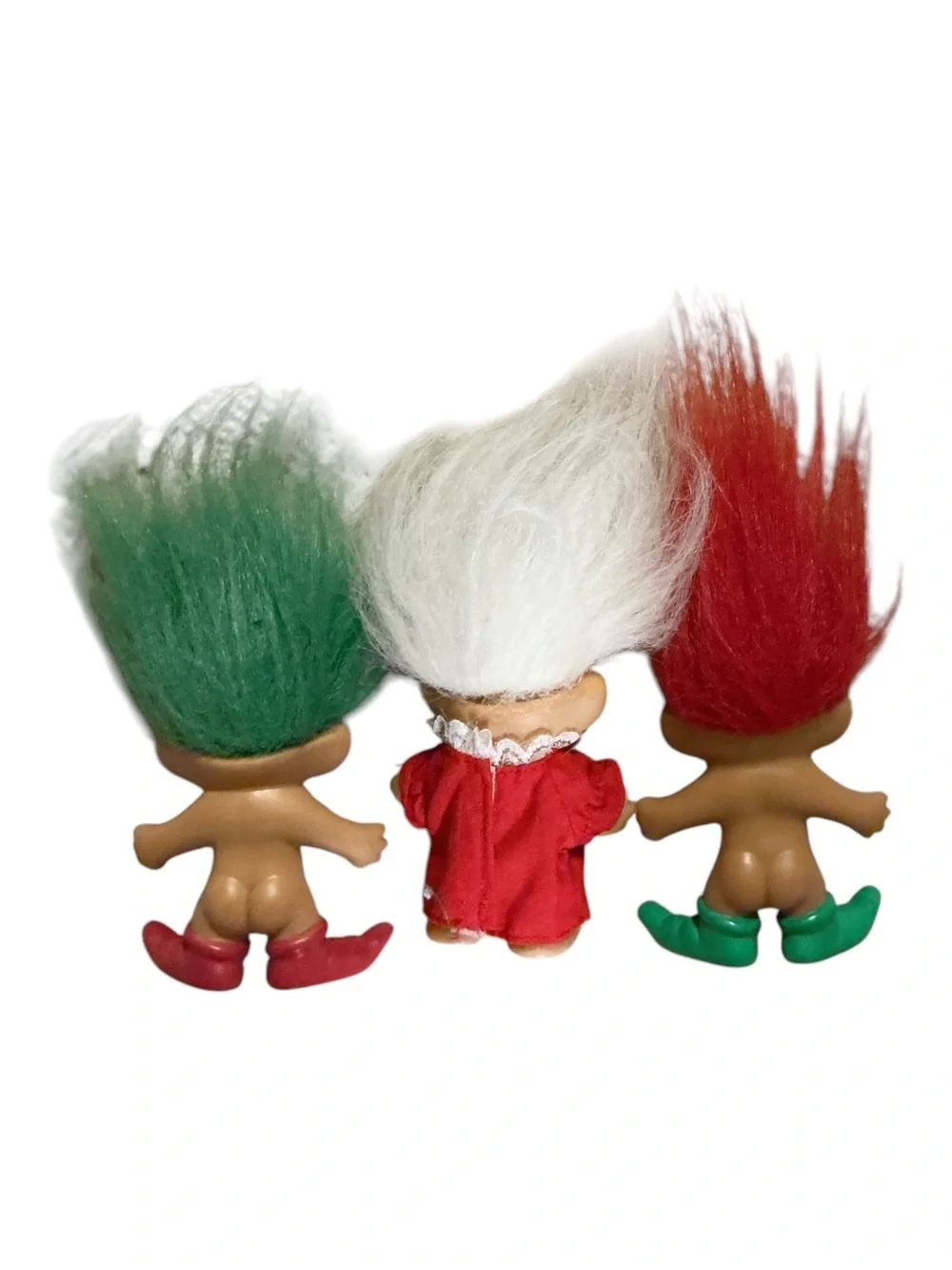 Russ Berrie Holiday Troll Trio with Red, Green, White Hair